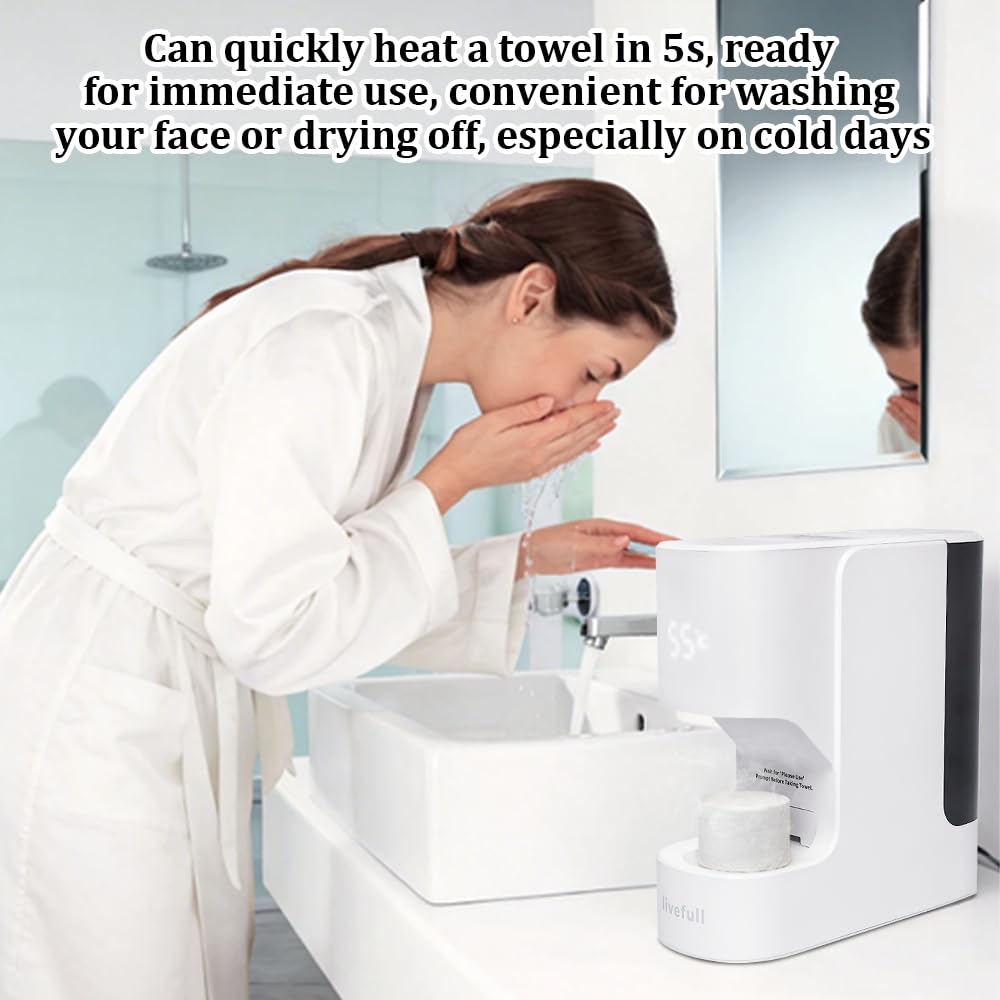 Hot Face Towel Heater Machine, Towel Warmer, 55°C Constant Temperature, 20 Compressed Towels, Smart Voice Alerts, Auto Heating & Dispensing, White